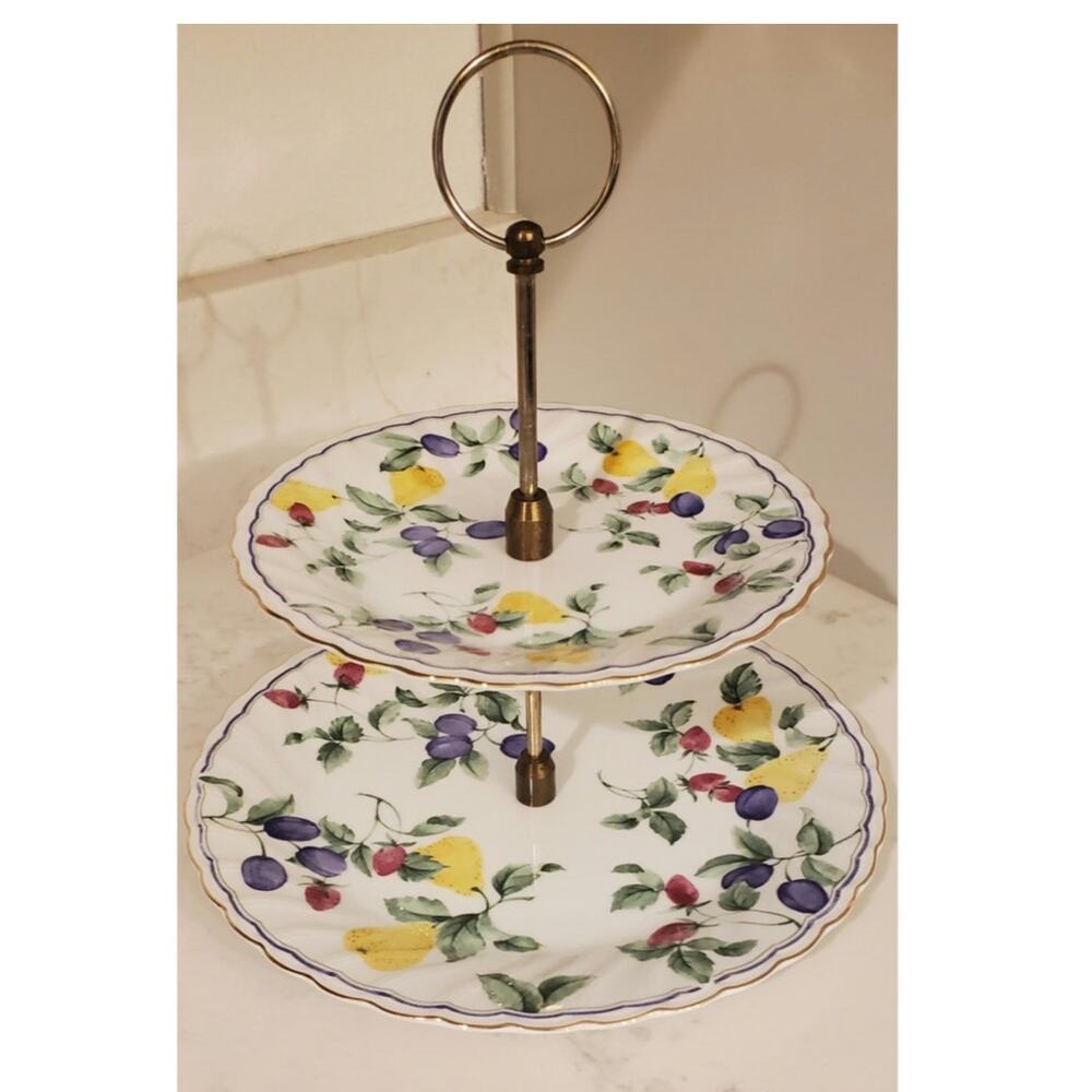 Vintage Two Tiered Ceramic Serving Dish Fruit Design Contemporary 1980s Japan